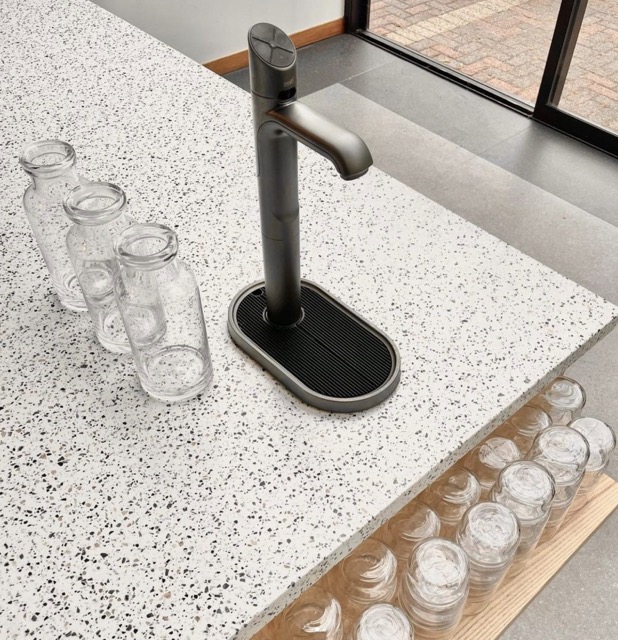 bench with tap and glassware